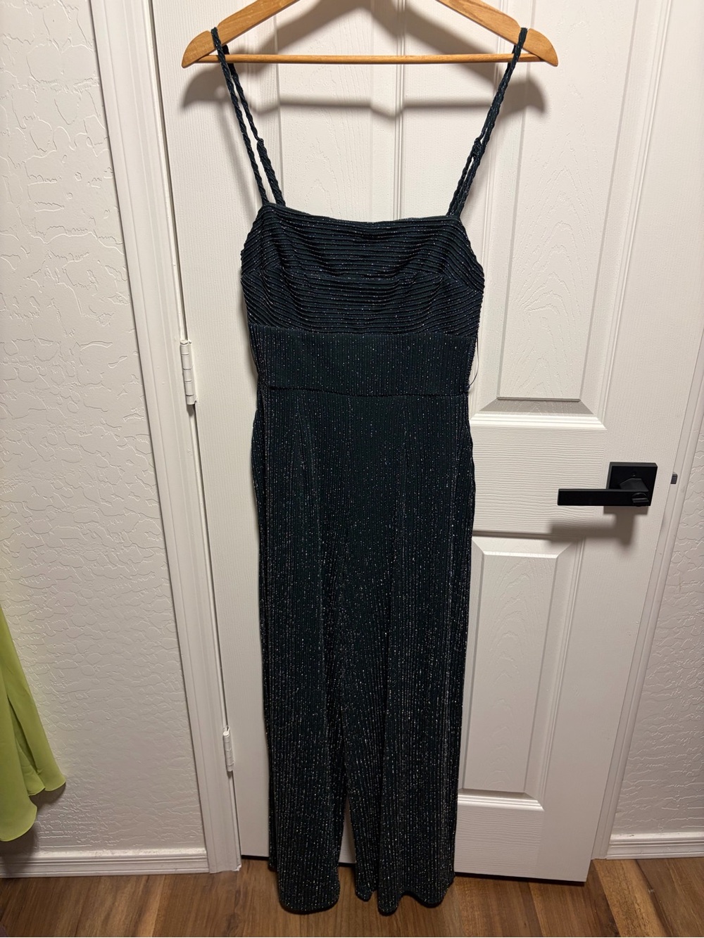 Dark Green Sparkle Spaghetti-Strap Jumpsuit